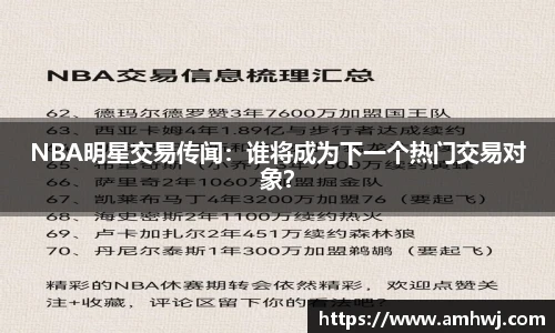 NBA明星交易传闻：谁将成为下一个热门交易对象？